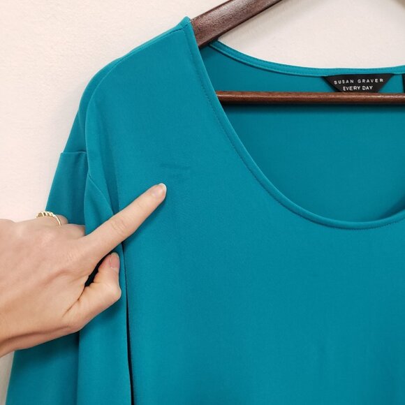 Susan Graver Womens Every Day Liquid Knit Top Size 3X Blue Ruffle Stretch Mature - Picture 8 of 15